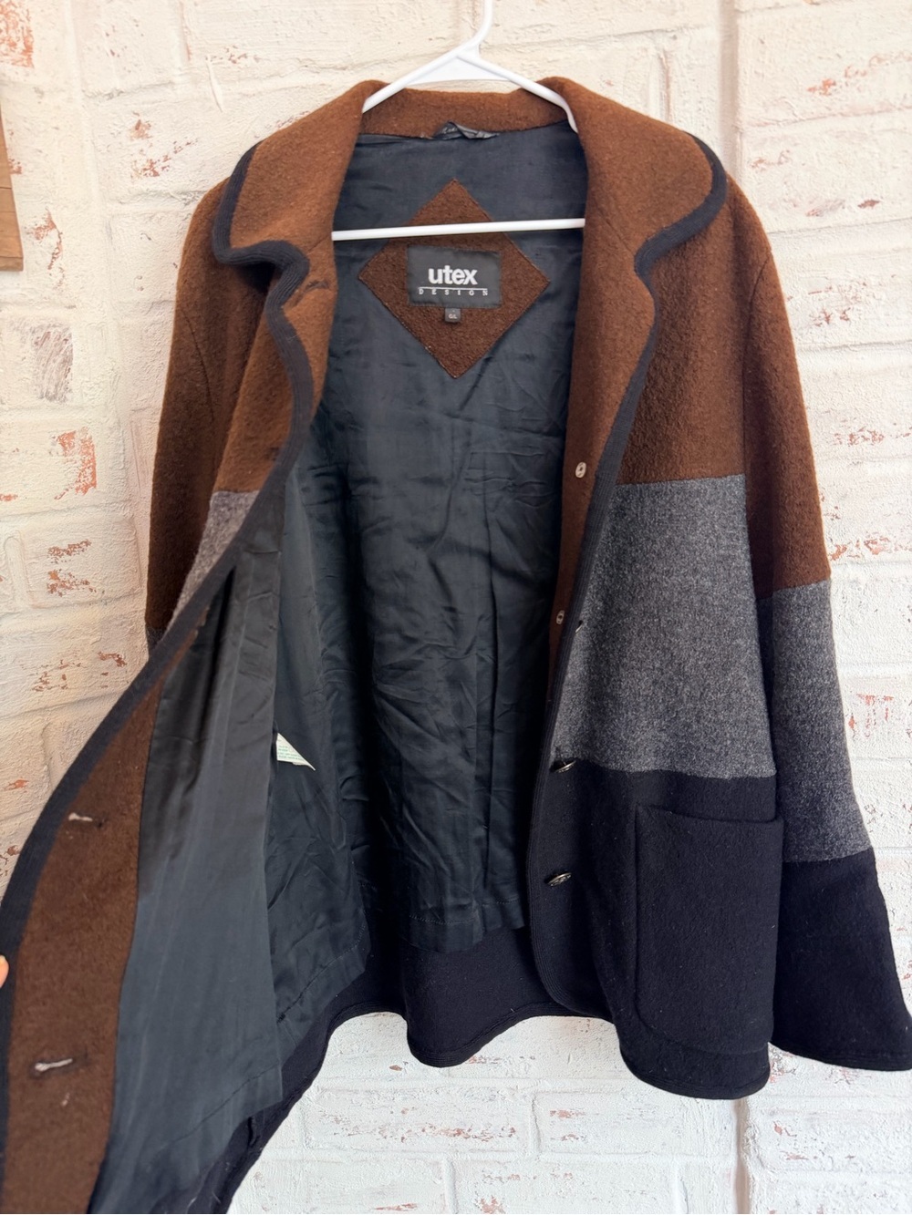Utex Design 100% Wool Colorblock Jacket L Brown Gray Black Made in Russia - Picture 6 of 9